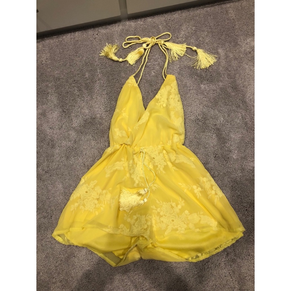 Yellow, open back romper